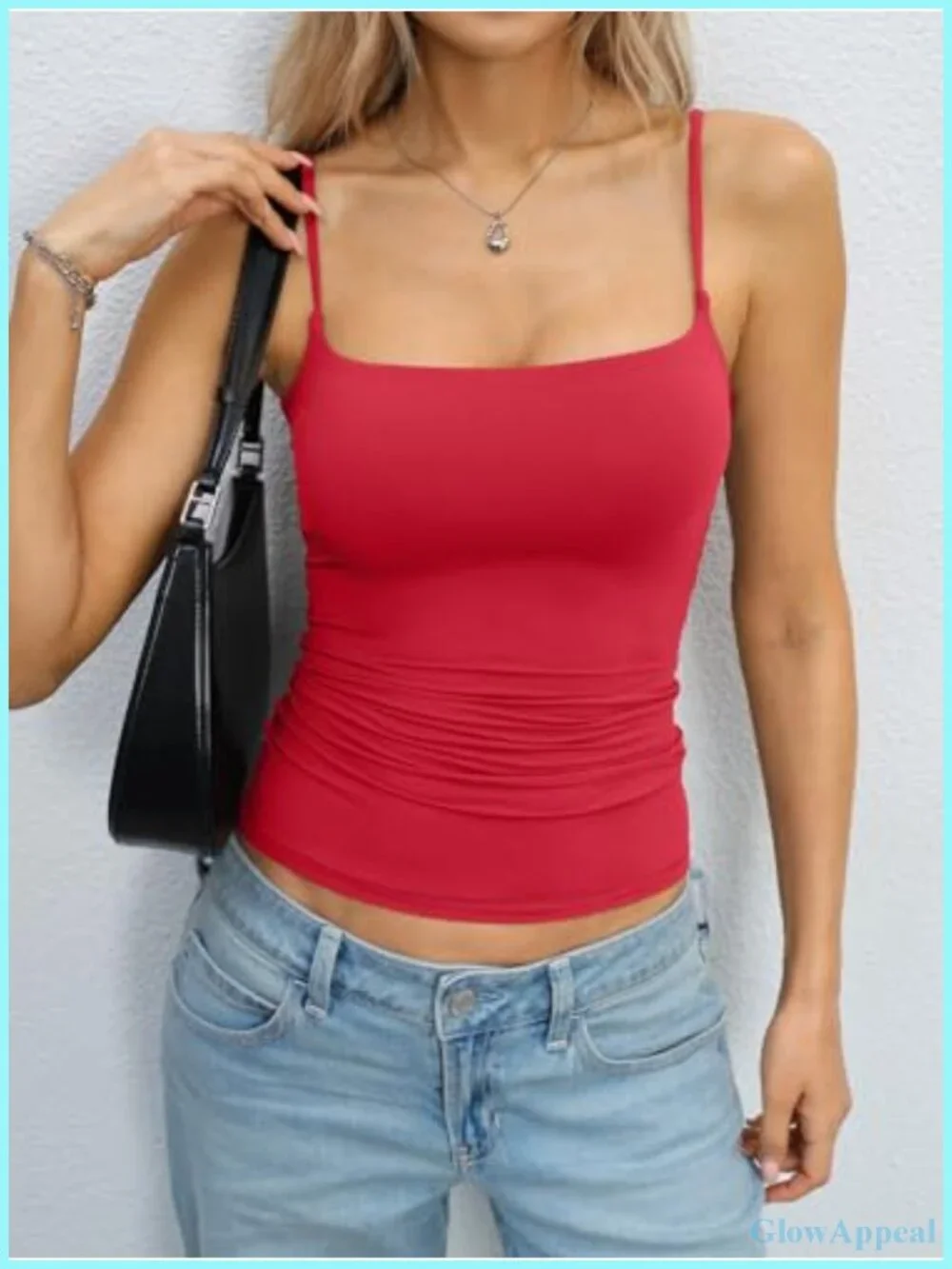 Double Lined Square Neck Tank Top Adjustable Spaghetti Strap Camisole Y2K Going